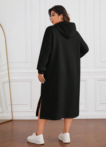 Чорна кежуал сукня сукня-худі SHEIN однотонна