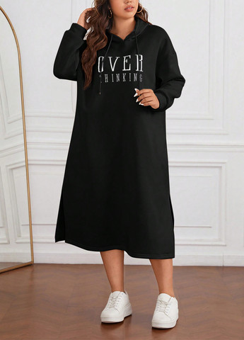 Чорна кежуал сукня сукня-худі SHEIN однотонна