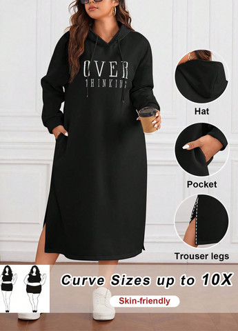 Чорна кежуал сукня сукня-худі SHEIN однотонна