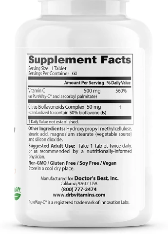 Вітамін C Sustained Release Vitamin C with PureWay-C 500 mg 60 Tablets Doctor's Best (254371904)