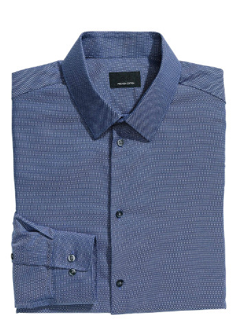 Темно-синяя кэжуал рубашка меланж H&M с длинным рукавом