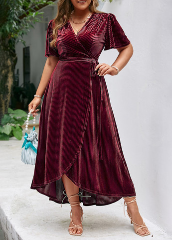 Бордовое кэжуал платье на запах SHEIN однотонное