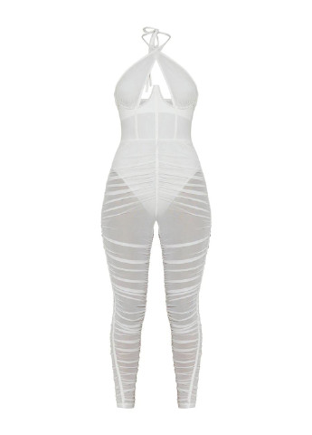 Комбинезон PrettyLittleThing комбинезон-брюки однотонный белый кэжуал полиэстер