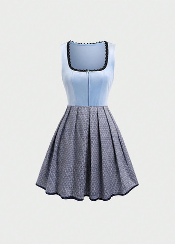 Голубое кэжуал платье клеш SHEIN однотонное