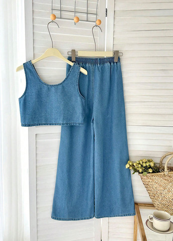 Голубой летний костюм (топ, джинсы) SHEIN