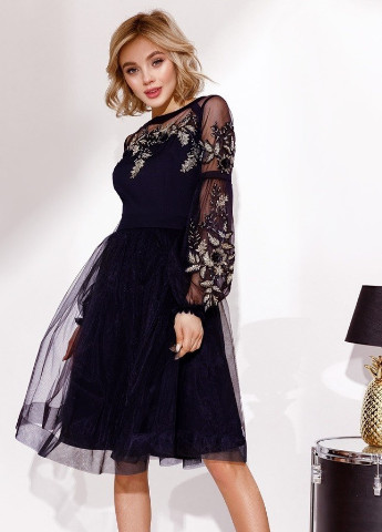 Черное вечернее платье а-силуэт, с юбкой-солнце, колокол FashionYouWant однотонное