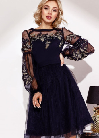 Черное вечернее платье а-силуэт, с юбкой-солнце, колокол FashionYouWant однотонное