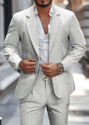 Светло-серый демисезонный костюм (пиджак, брюки) брючный SHEIN