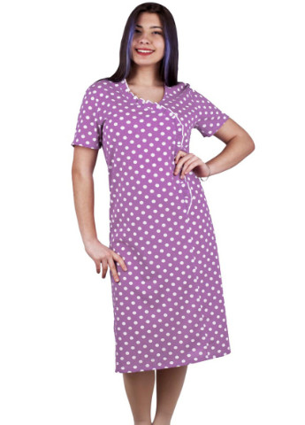 Жіноча сорочка з коротким рукавом Пані Яновська СР-01-02 горошок фіолетова домашня кулір