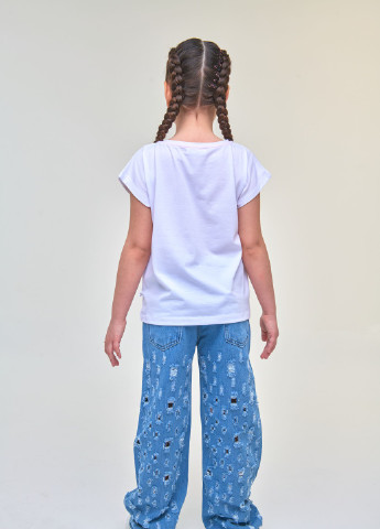 Світло-блакитний літній комплект джинсів з білою футболкою i`m a queen для дівчинки Yumster