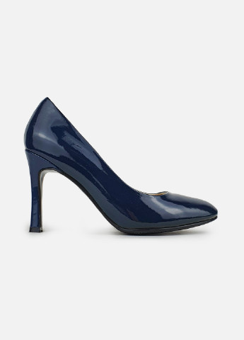 Туфли женские лаковые синие кожаные на каблуке Glossi