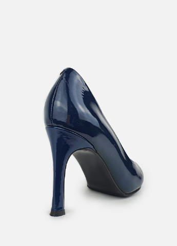 Туфли женские лаковые синие кожаные на каблуке Glossi