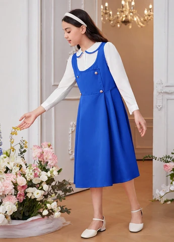 Синий демисезонный костюм (рубашка, платье) с платьем SHEIN