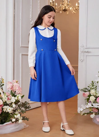 Синий демисезонный костюм (рубашка, платье) с платьем SHEIN