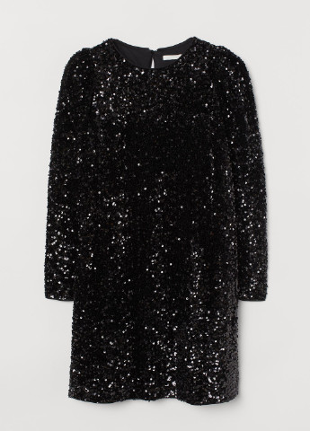 Чорна кежуал сукня з паєтками H&M однотонна