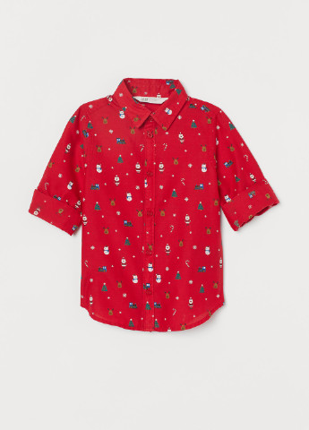 Красная кэжуал рубашка новогодний H&M