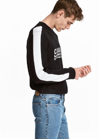 Чорний джемпер демісезон,чорний-білий з принтом, H&M