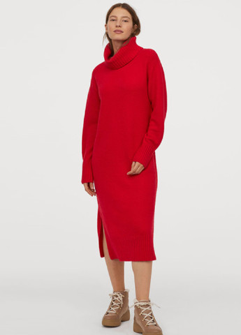 Красное кэжуал платье платье-свитер H&M однотонное