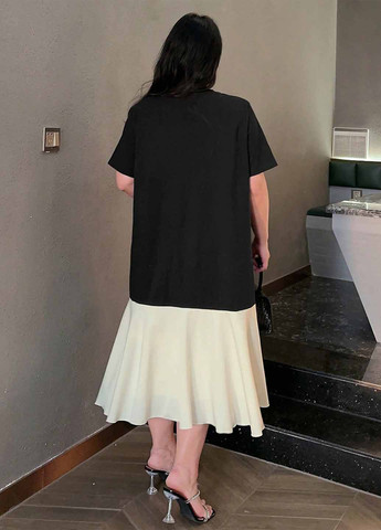 Черное кэжуал платье а-силуэт SHEIN колор блок