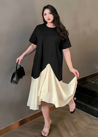 Черное кэжуал платье а-силуэт SHEIN колор блок