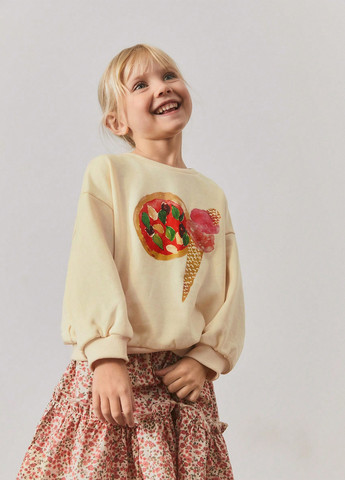 SHEIN світшот малюнок кремовий кежуал поліестер, трикотаж