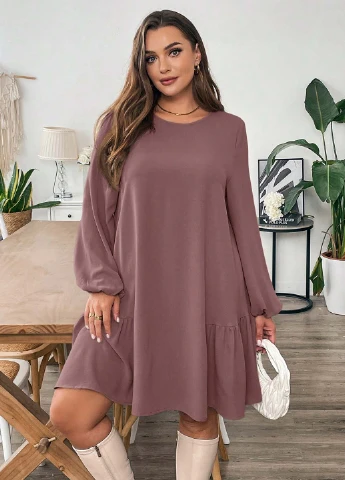 Розово-коричневое кэжуал платье а-силуэт SHEIN однотонное