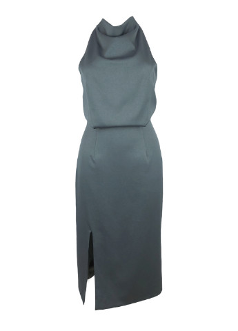 Серо-голубое коктейльное сатиновое мини платье с открытой спиной с открытой спиной, с открытыми плечами, футляр Elliatt однотонное