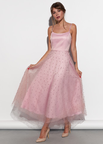 Розовое вечернее нежное платье с двухслойной юбкой Gepur