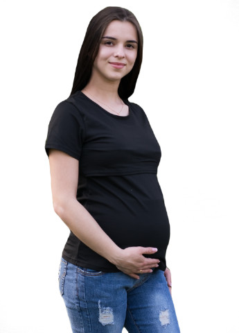 Черная всесезон 8201 футболка для беременных с секретом для кормления черный HN