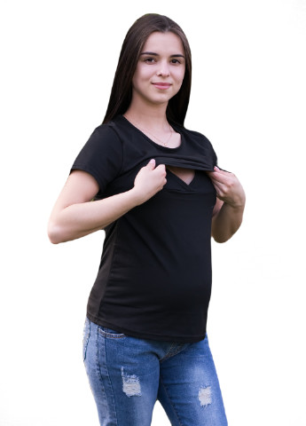Чорна всесезон 8201 футболка для вагітних з секретом для годування чорна HN