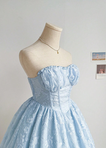 Голубое кэжуал платье бандо SHEIN с цветочным принтом