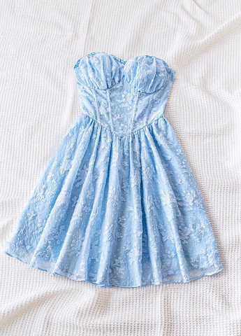 Голубое кэжуал платье бандо SHEIN с цветочным принтом