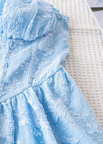 Голубое кэжуал платье бандо SHEIN с цветочным принтом