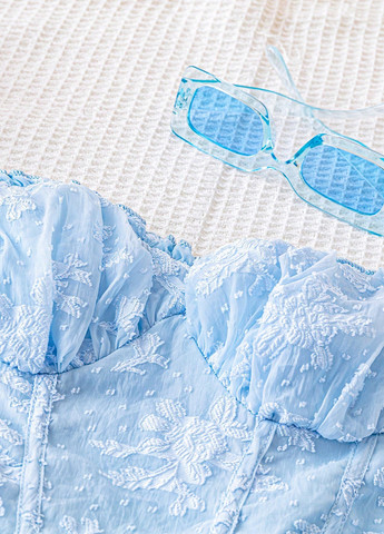 Голубое кэжуал платье бандо SHEIN с цветочным принтом