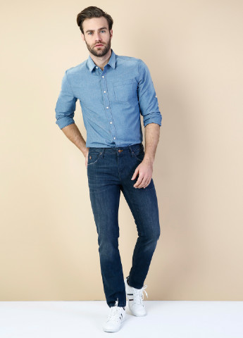 Синяя кэжуал рубашка однотонная Colin's с длинным рукавом