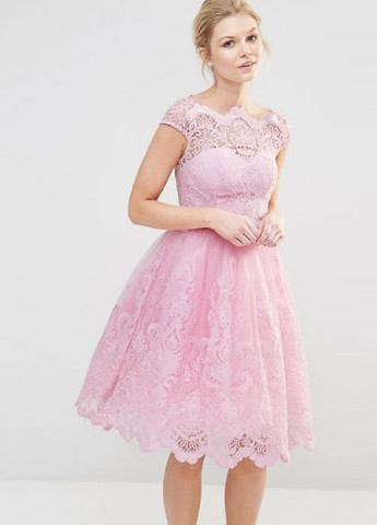 Светло-розовое коктейльное платье клеш, с пышной юбкой London однотонное