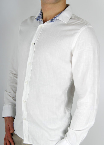 Белая кэжуал рубашка однотонная LTB с длинным рукавом