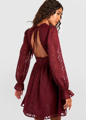 Вишнева кежуал сукня в стилі армпір, з відкритою спиною Boohoo однотонна