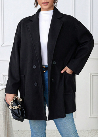 Чорне демісезонне Пальто двобортне SHEIN