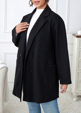 Чорне демісезонне Пальто двобортне SHEIN