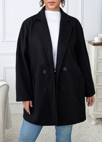 Чорне демісезонне Пальто двобортне SHEIN
