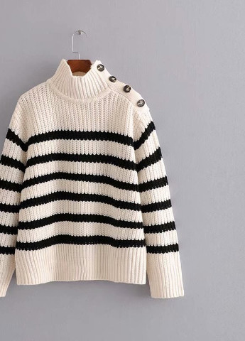 Белый демисезонный свитер женский с полосами и пуговицами strip Berni Fashion 55371