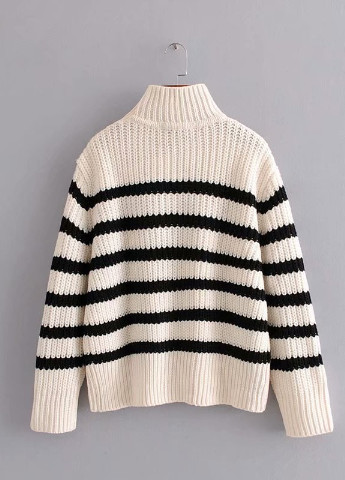 Білий демісезонний светр жіночий зі смугами та гудзиками strip Berni Fashion 55371