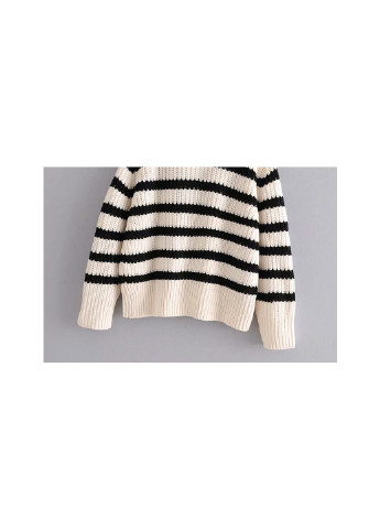 Белый демисезонный свитер женский с полосами и пуговицами strip Berni Fashion 55371