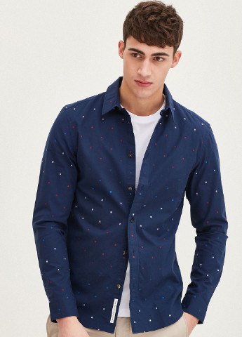 Темно-синяя кэжуал рубашка с геометрическим узором Jack & Jones