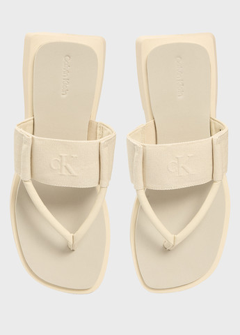 Бежевые шлепанцы Calvin Klein Jeans с тиснением, с логотипом
