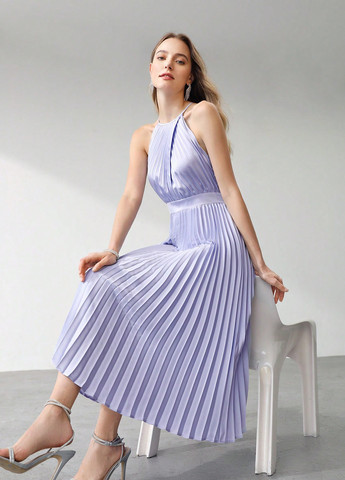 Бузкова коктейльна сукня кльош, плісована SHEIN однотонна