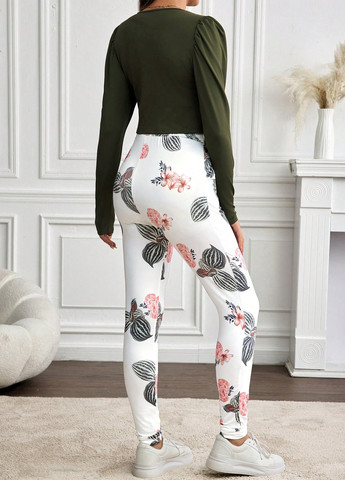 Оливковый (хаки) демисезонный комплект для беременных (топ, леггинсы) SHEIN