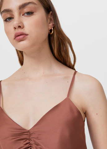 Коричнева коктейльна, вечірня сукня сукня-комбінація Stradivarius однотонна