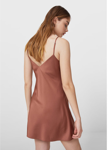 Коричнева коктейльна, вечірня сукня сукня-комбінація Stradivarius однотонна